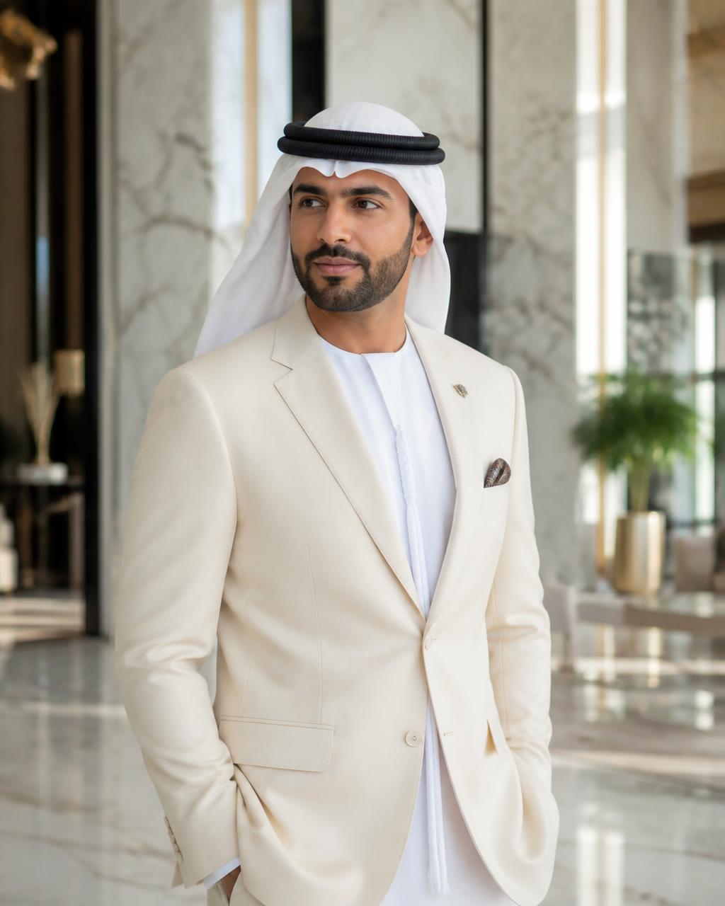 Portrait of Zayed Al Shamsi in a Dubai tower lobby